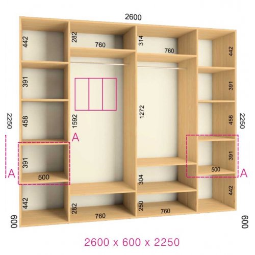 Трехдверный шкаф-купе Феникс Ультра 2600х600х2250