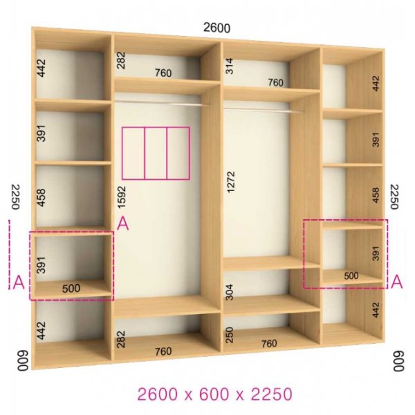 Трехдверный шкаф-купе Феникс Ультра 2600х600х2250