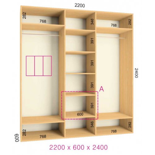 Трехдверный шкаф-купе Феникс Стандарт 2200х600х2200