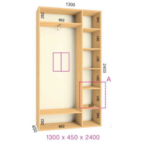 Двухдверный шкаф-купе Феникс Стандарт 1300х450х2200