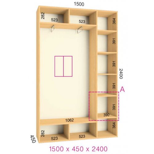 Двухдверный шкаф-купе Феникс Стандарт 1500х450х2200