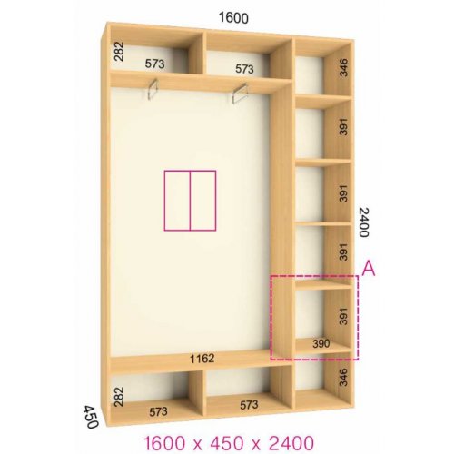 Двухдверный шкаф-купе Феникс Стандарт 1600х450х2400