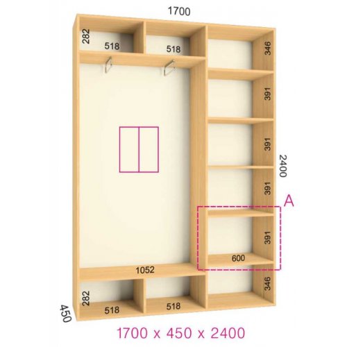 Двухдверный шкаф-купе Феникс Стандарт 1700х450х2200