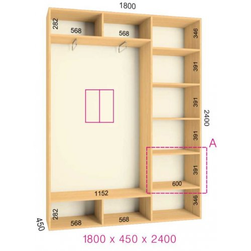 Двухдверный шкаф-купе Феникс Стандарт 1800х450х2400