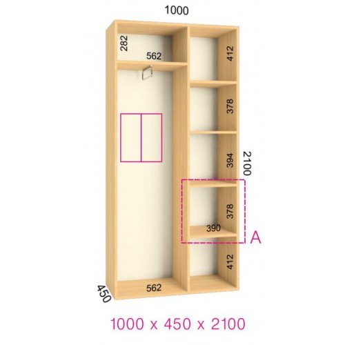 Двухдверный шкаф-купе Феникс Стандарт 1000х450х2100