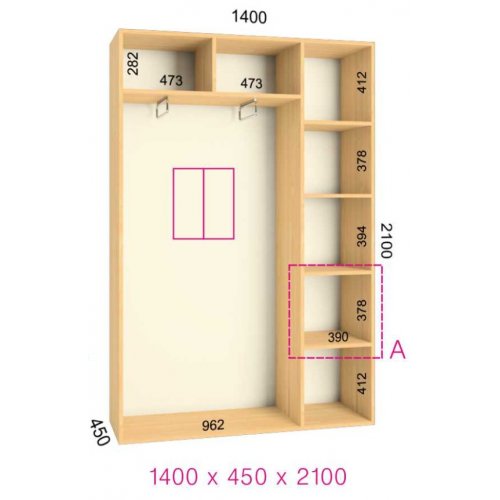 Двухдверный шкаф-купе Феникс Стандарт 1400х450х2000