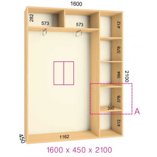 Двухдверный шкаф-купе Феникс Стандарт 1600х450х2000