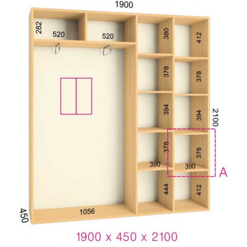 Двухдверный шкаф-купе Феникс Стандарт 1900х450х2100