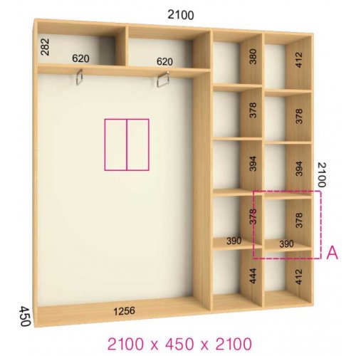 Двухдверный шкаф-купе Феникс Стандарт 2100х450х2100
