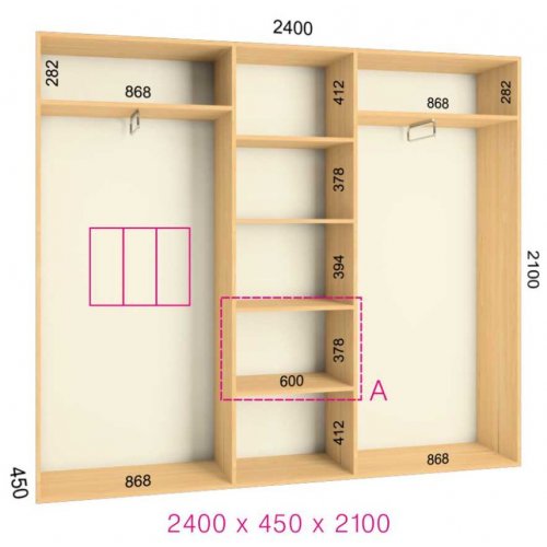 Трехдверный шкаф-купе Феникс Стандарт 2400х450х2100