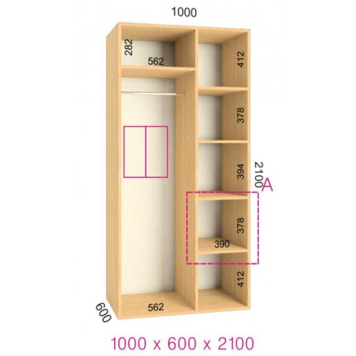 Двухдверный шкаф-купе Феникс Стандарт 1000х600х2000