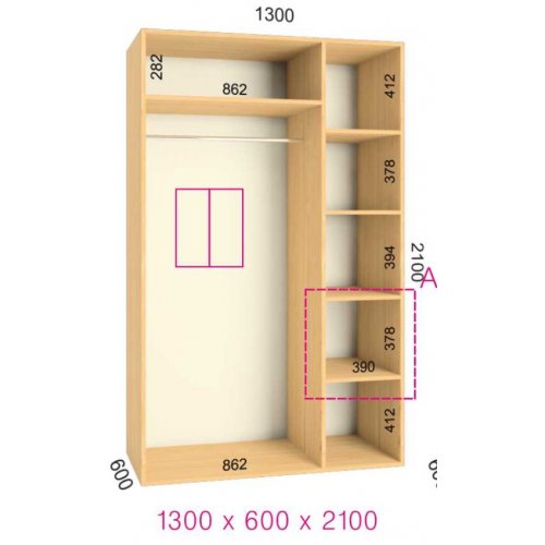 Двухдверный шкаф-купе Феникс Стандарт 1300х600х2000