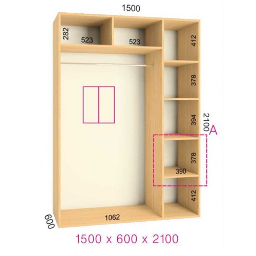 Двухдверный шкаф-купе Феникс Стандарт 1500х600х2000