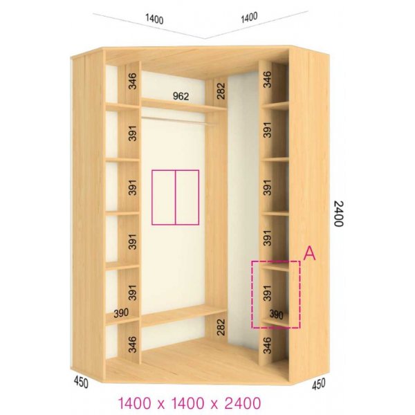 Угловой шкаф-купе Феникс 1400*1400*2400