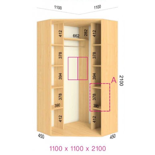 Угловой шкаф-купе Феникс 1100*1100*2000