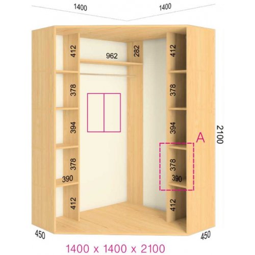 Угловой шкаф-купе Феникс 1400*1400*2100