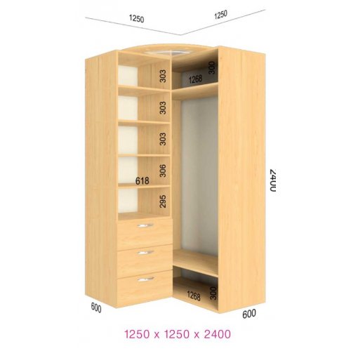 Угловой шкаф-купе Феникс Люкс с пеналом 1250*1300*2300