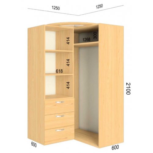 Угловой шкаф-купе Феникс Люкс с пеналом 1250*1300*2100