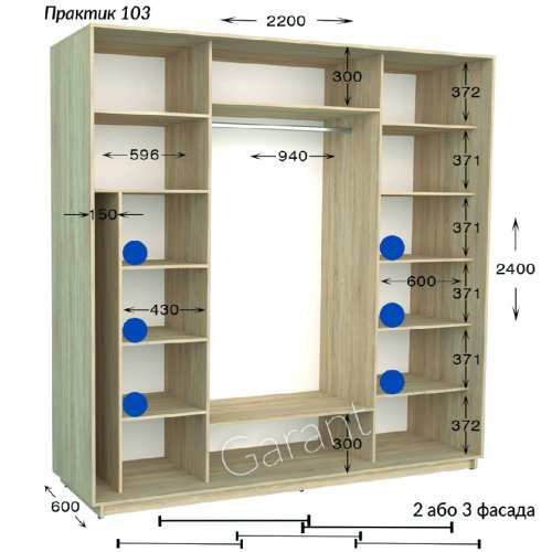 Шкаф-купе 2200*600*2400 Гарант Практик-103/3
