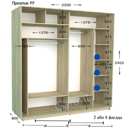 Шкаф-купе 2200*600*2400 Гарант Практик-99/4