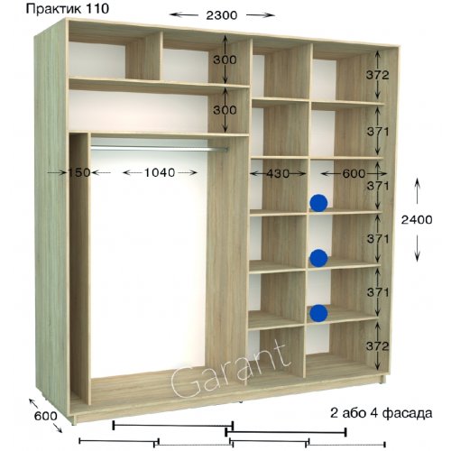 Шкаф-купе 2300*600*2400 Гарант Практик-110/2
