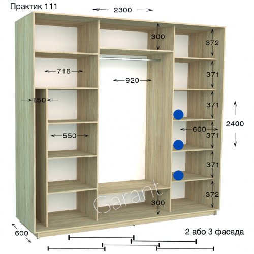 Шкаф-купе 2300*600*2400 Гарант Практик-111/2