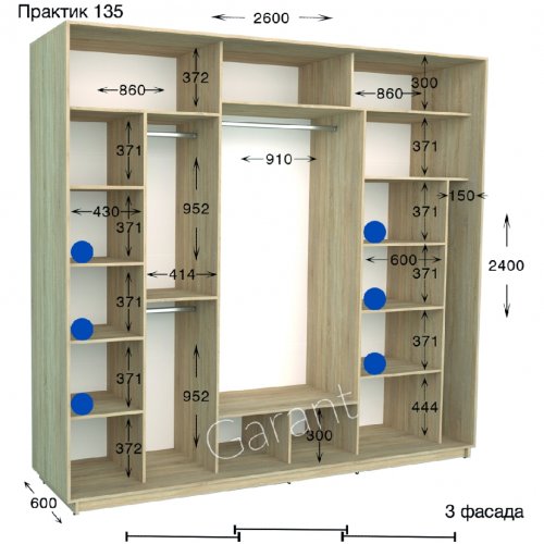 Шкаф-купе 2600*600*2400 Гарант Практик-135