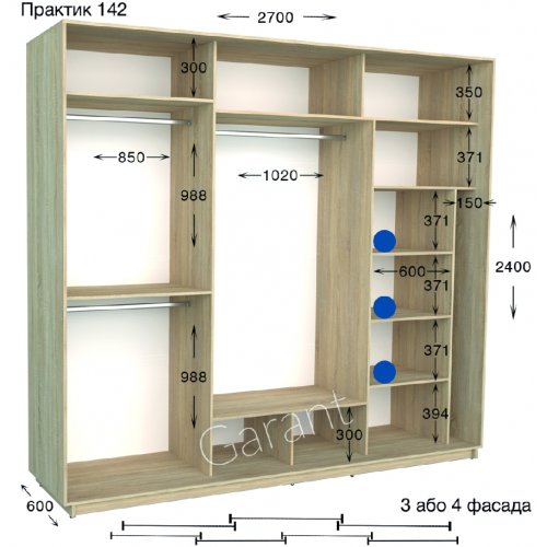 Шкаф-купе 2700*600*2400 Гарант Практик-142/3