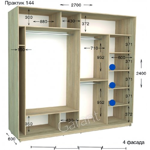 Шкаф-купе 2700*600*2400 Гарант Практик-144