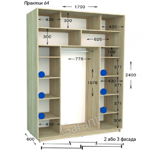 Шкаф-купе 1700*600*2400 Гарант Практик-64/3