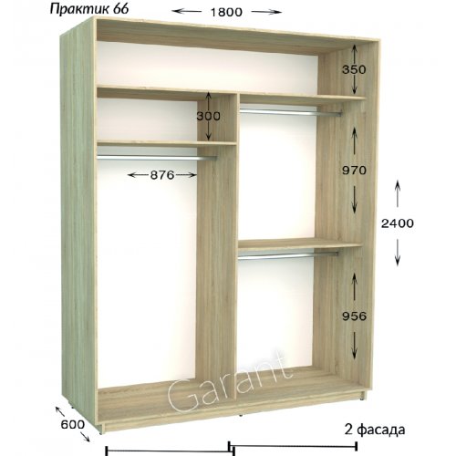 Шкаф-купе 1800*600*2400 Гарант Практик-66