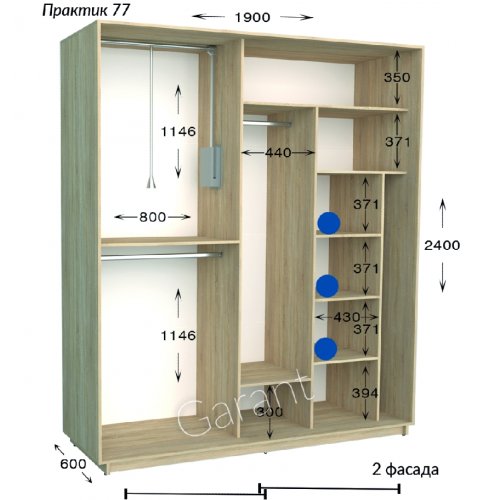 Шкаф-купе 1900*600*2400 Гарант Практик-77