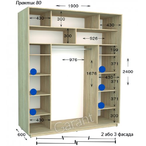 Шкаф-купе 1900*600*2400 Гарант Практик-80/2