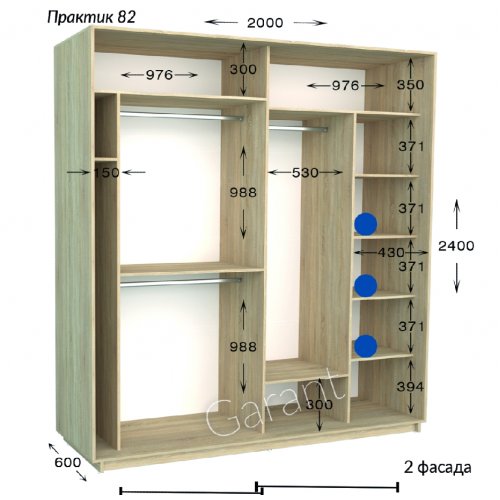 Шкаф-купе 2000*600*2400 Гарант Практик-82