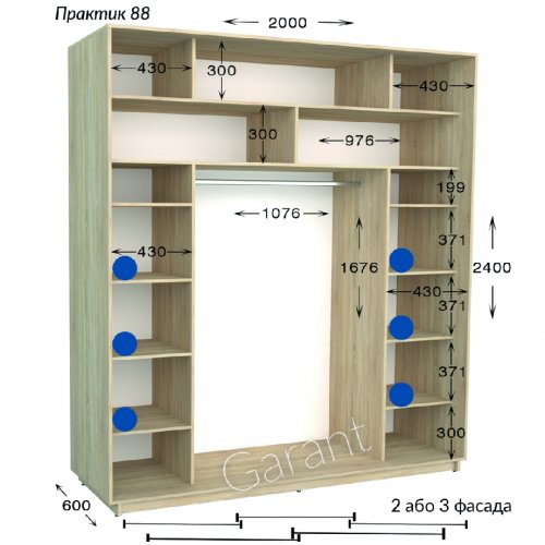 Шкаф-купе 2000*600*2400 Гарант Практик-88/3