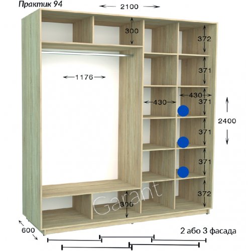Шкаф-купе 2100*600*2400 Гарант Практик-94/3